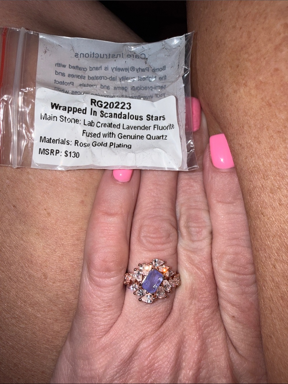 Lavender Fluorite Rose Gold Halo Ring — Wrapped In Scandalous Stars
